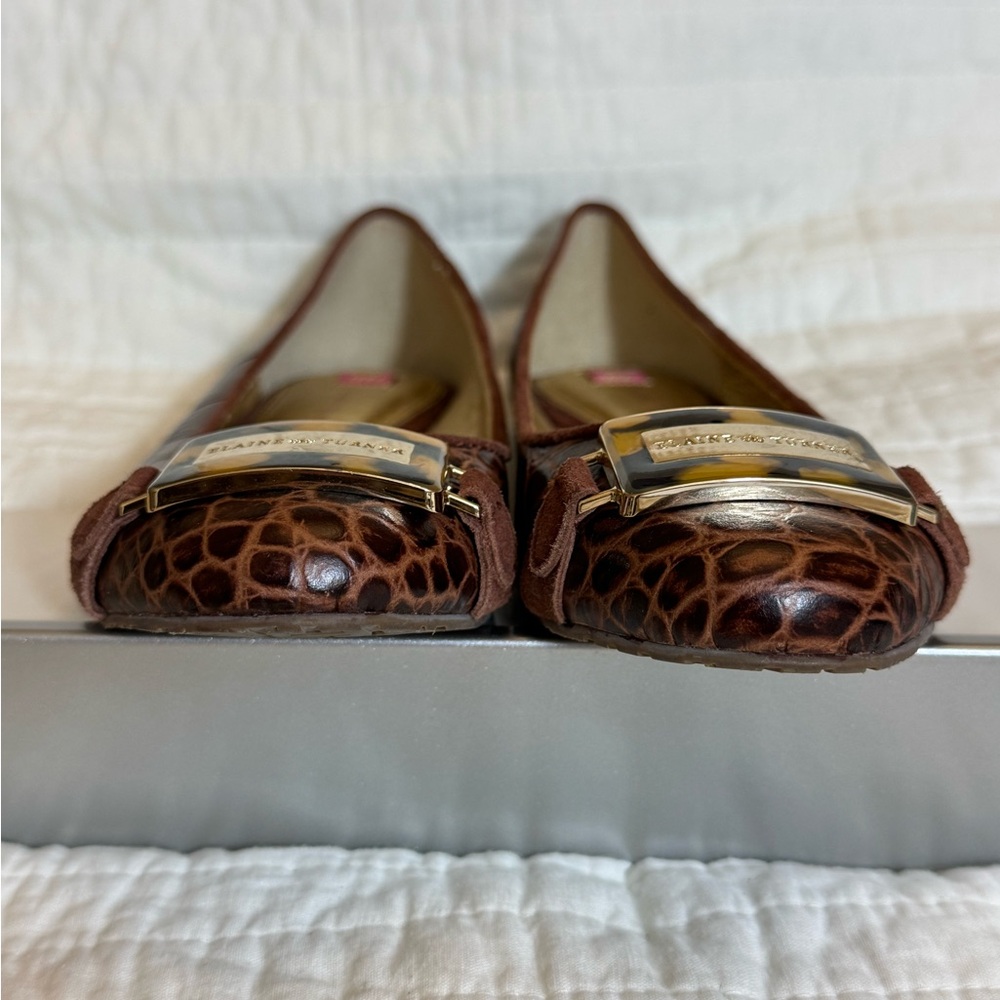 Elaine Turner Aligator look Flat Ballet Shoes w/ Leopard Buckle Sz 7.5 - Picture 5 of 8
